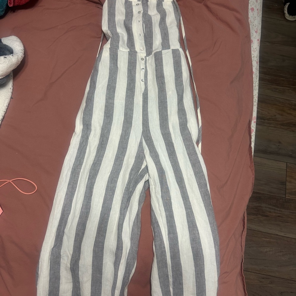 Striped Gray and White Jumpsuit
